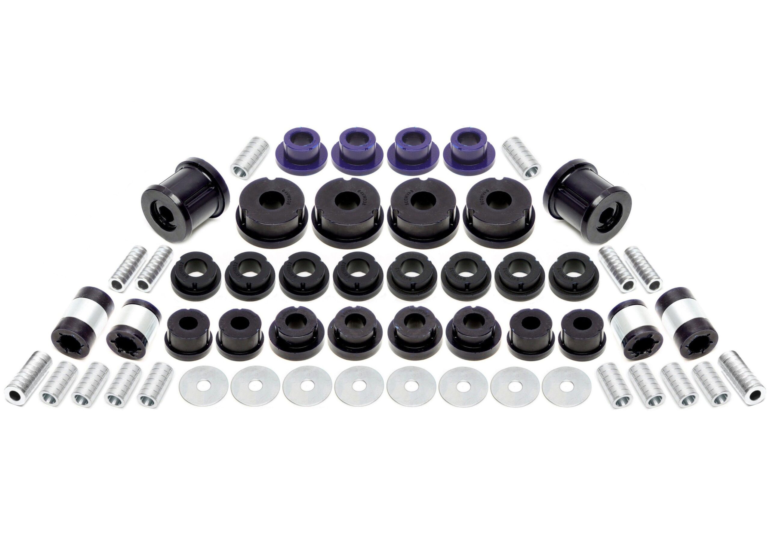 PU-Buchsen Kit 54-teilig / Vorderachse+Hinterachse / passend für Audi A3 / Q3 / TT / Seat Leon / Altea / Toledo / Alhambra / Skoda Octavia / Superb / Yeti / VW Scirocco / Eos / Jetta / Golf / Touran / Tiguan / Passat / Sharan