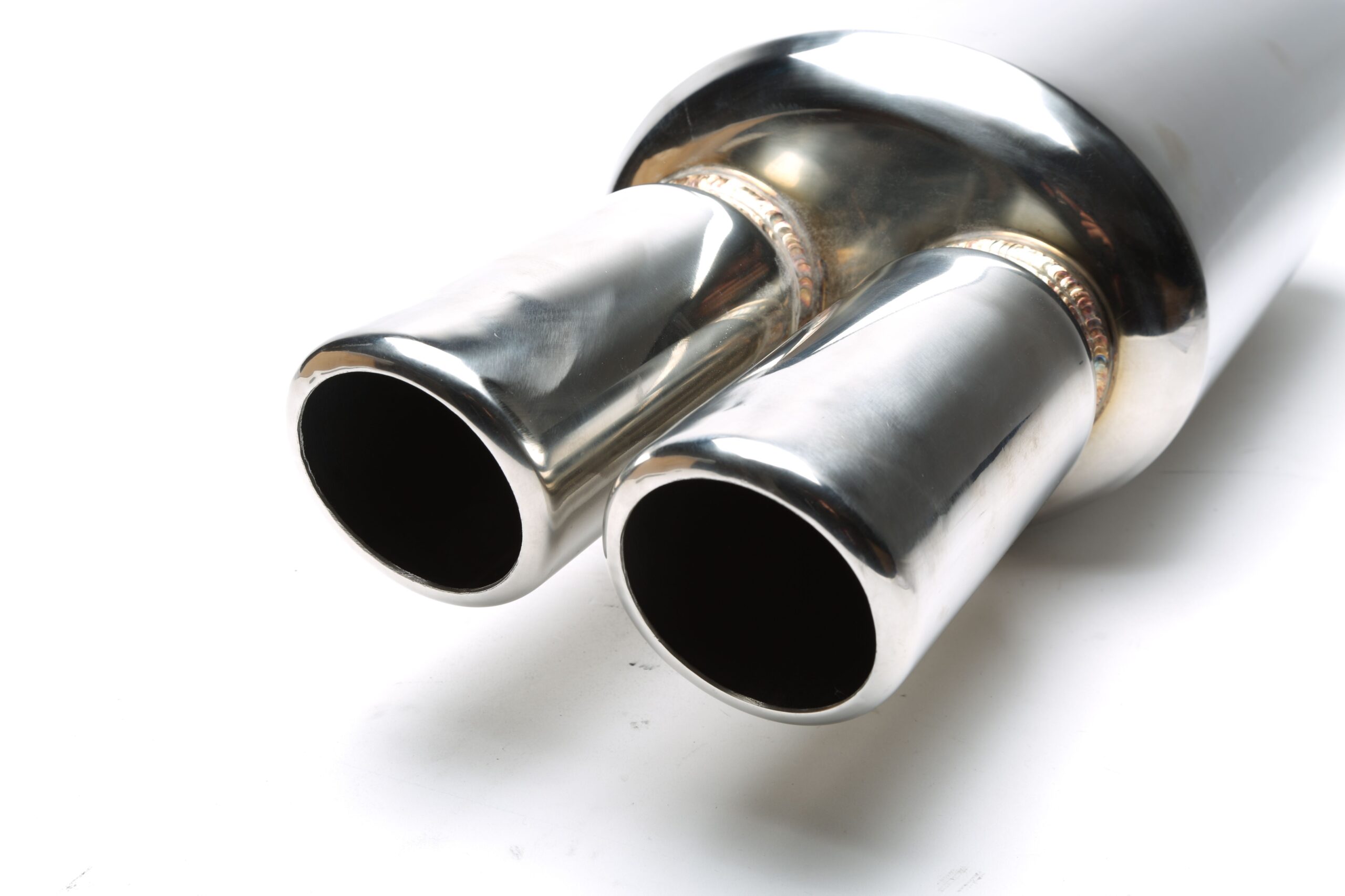 Edelstahl Sportendschalldämpfer universal 2 x 76mm rund / angeschrägt