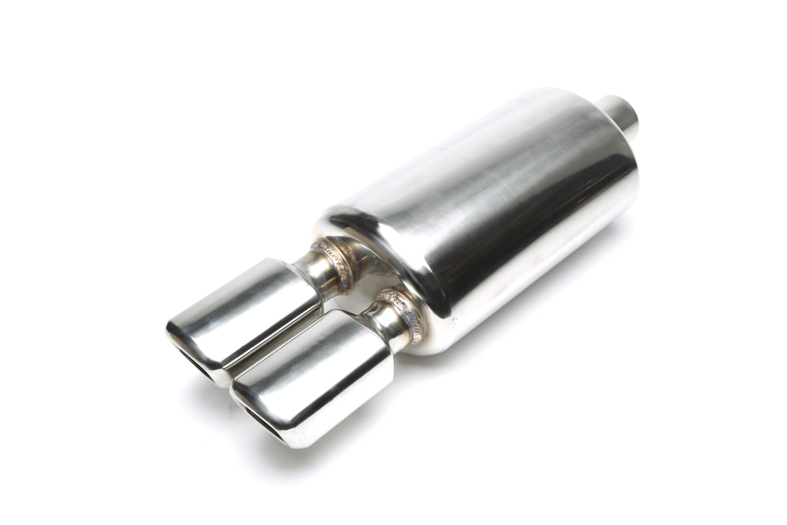 Edelstahl Sportendschalldämpfer universal 2 x 86 x 70mm viereckig / angeschrägt / nach innen gezogen
