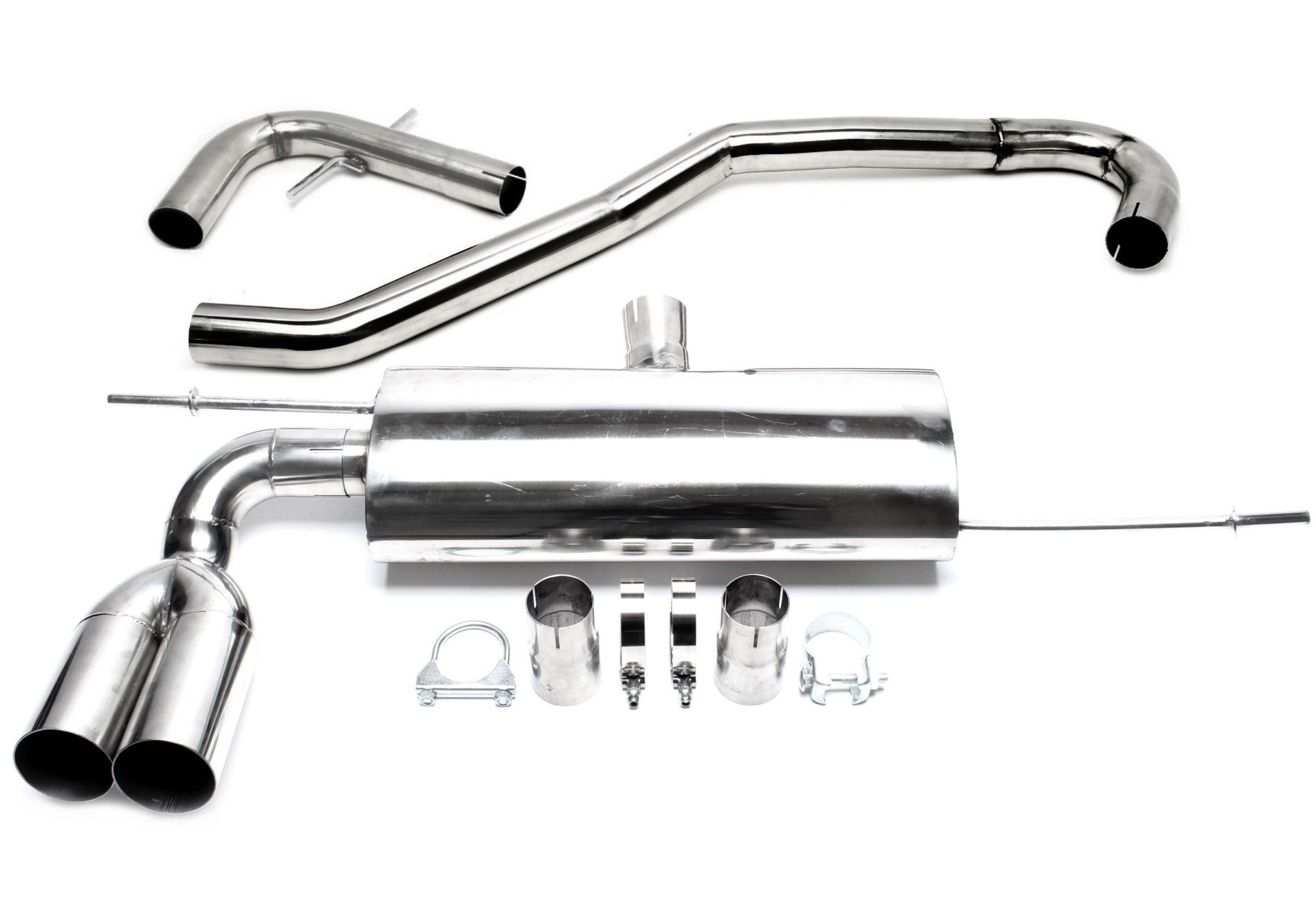 Edelstahl Rennsportanlage 2x76mm passend für Audi A3 8P / VW Golf V 1K, Golf Plus 1KP
