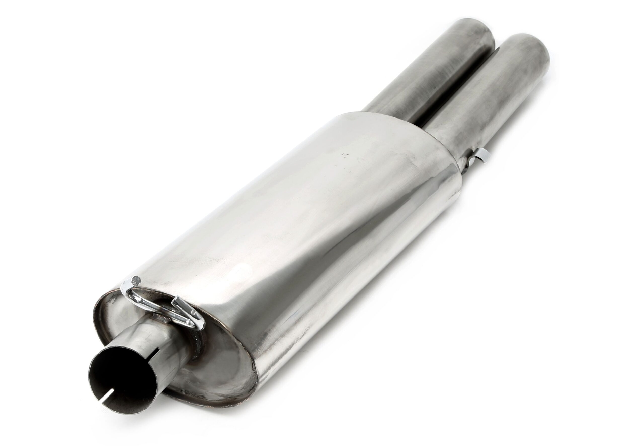 Endschalldämpfer 2x76mm rund/gebördelt aus Edelstahlanlage EVOG2A-xx