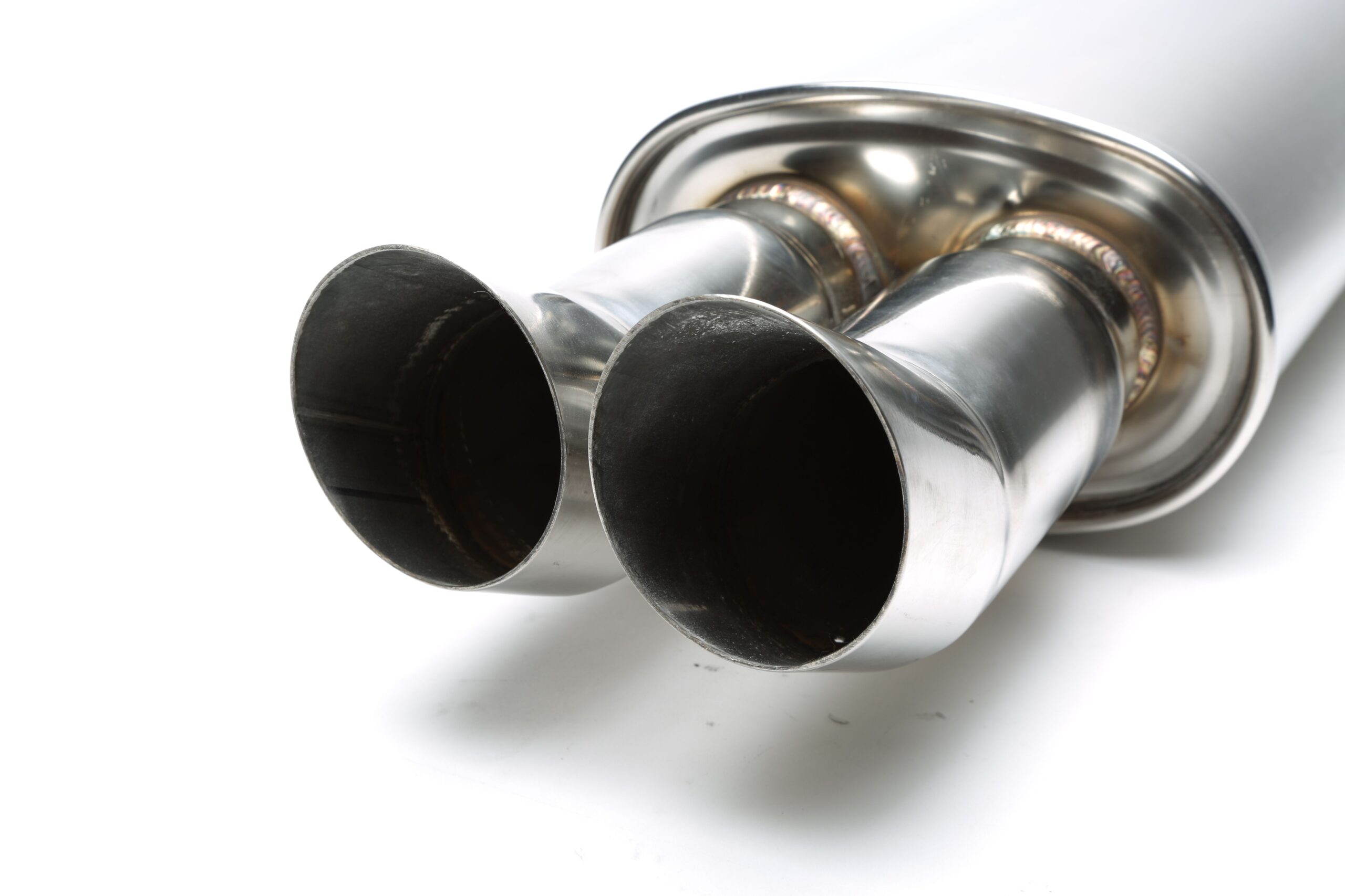 Edelstahl Sportendschalldämpfer universal 2 x76mm DTM scharf