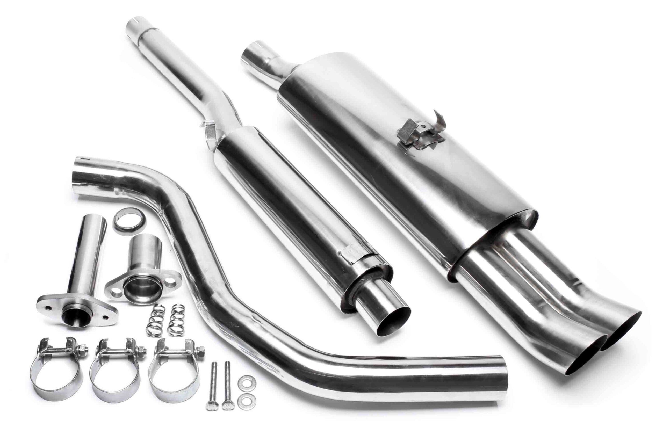 Edelstahlanlage 2x76mm DTM passend für VW Polo, Polo Classic, Polo Coupe Typ 86C