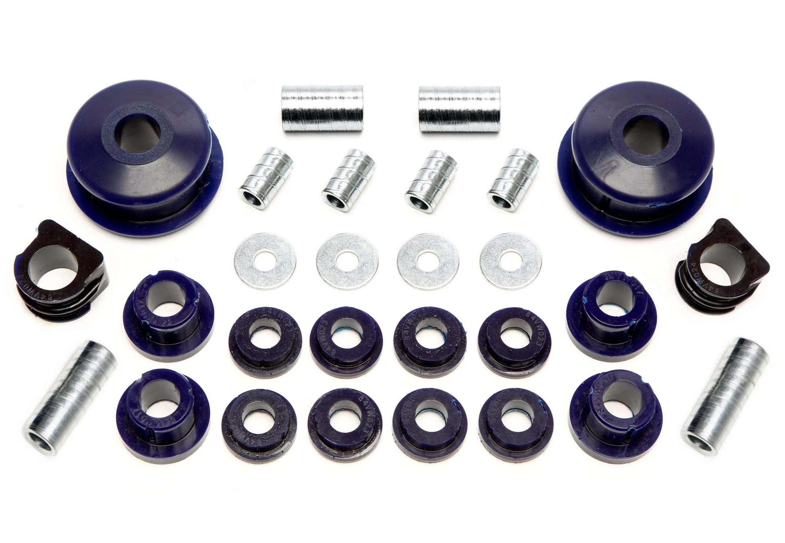 PU-Buchsen Kit 28-teilig / Vorderachse mit 23mm Stabi / passend für Audi A3 (8L)/ Seat Leon, Toledo II (1M)/ Skoda Octavia (1U)/ VW Bora, Golf IV (1J)/ New Beetle (9C/1C/1Y)
