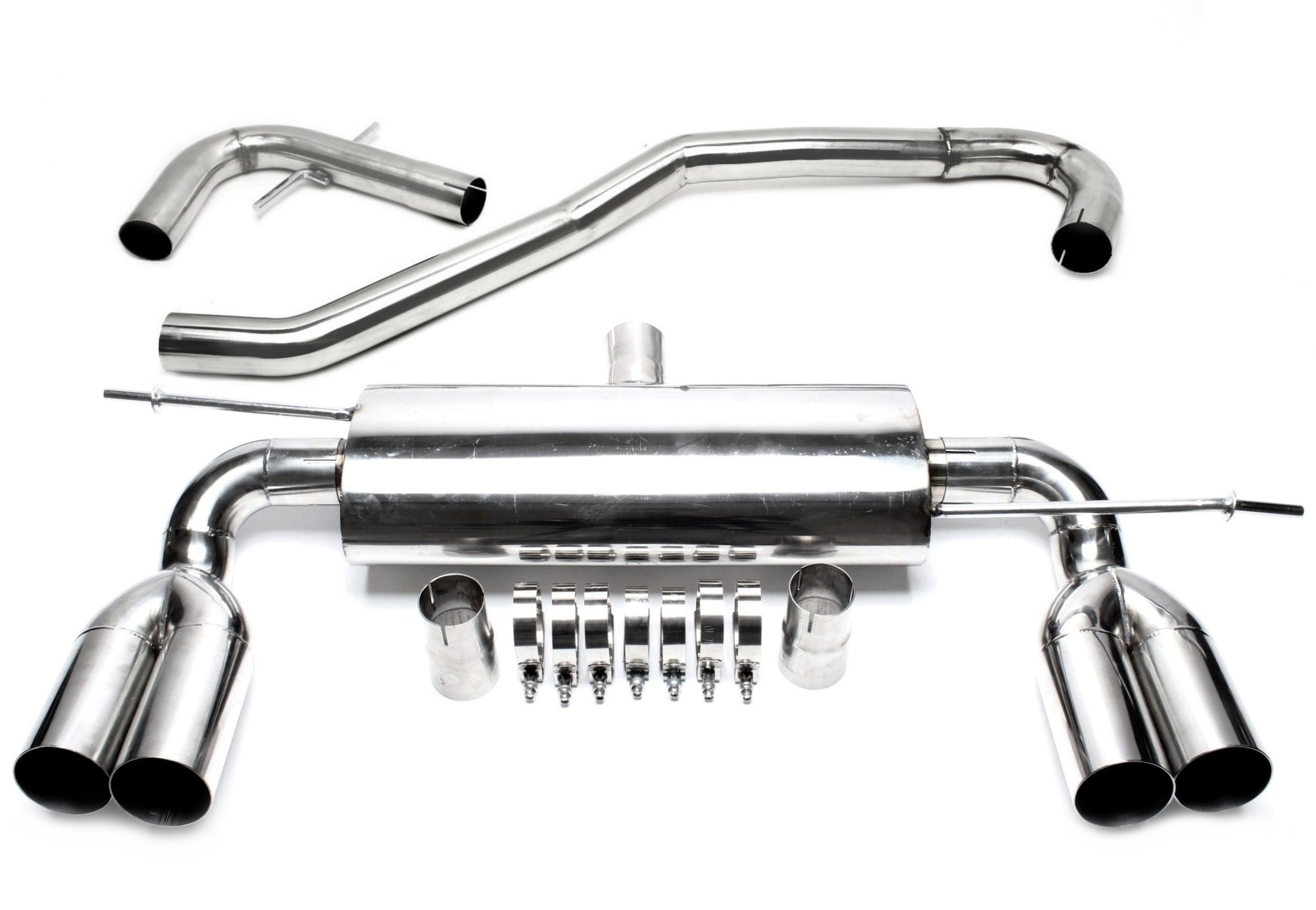 Duplex Edelstahl Rennsportanlage Links +Rechts 2x76mm passend für Audi A3 8P/ VW Golf V 1K, Golf Plus 1KP