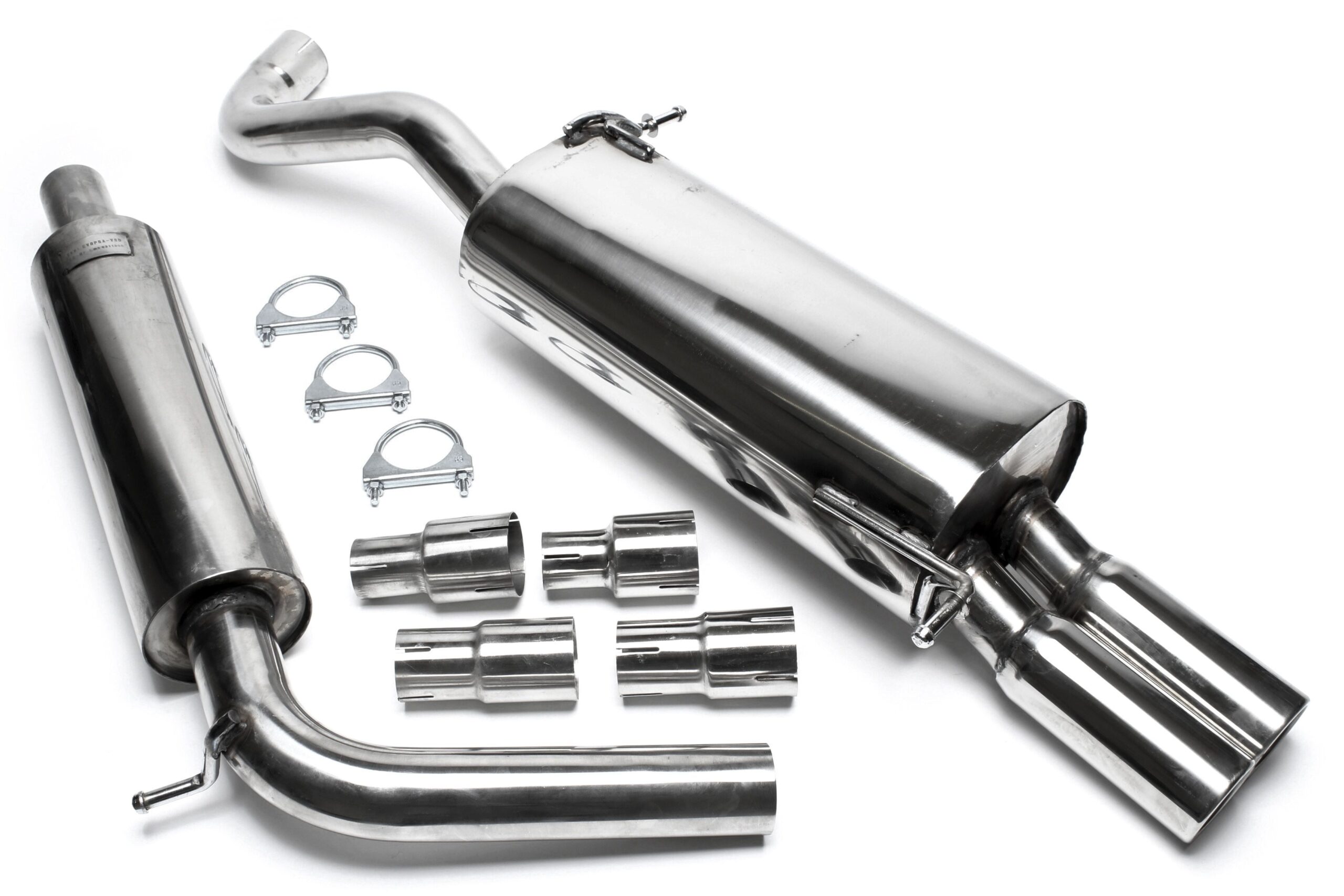 Edelstahlanlage 2x76mm passend für Skoda Fabia I / VW Polo 9N