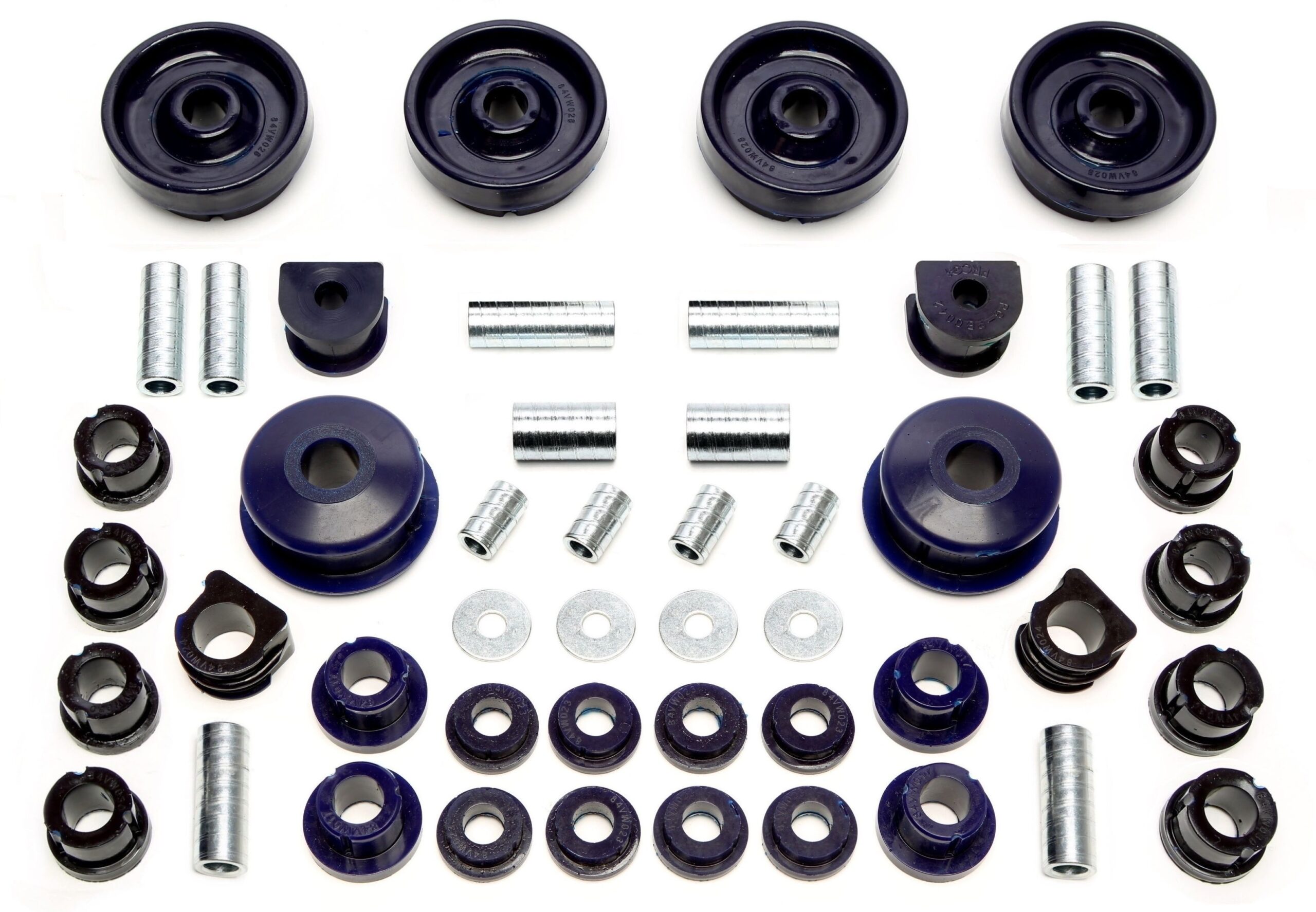 PU-Buchsen Kit 48-teilig / Vorderachse mit 23mm Stabi+HA-4WD / passend für Audi A3Q (8L)/ Seat Leon T4 (1M)/ Skoda Octavia 4x4 (1U)/ VW Bora 4-Motion, Golf IV 4-Motion (1J)