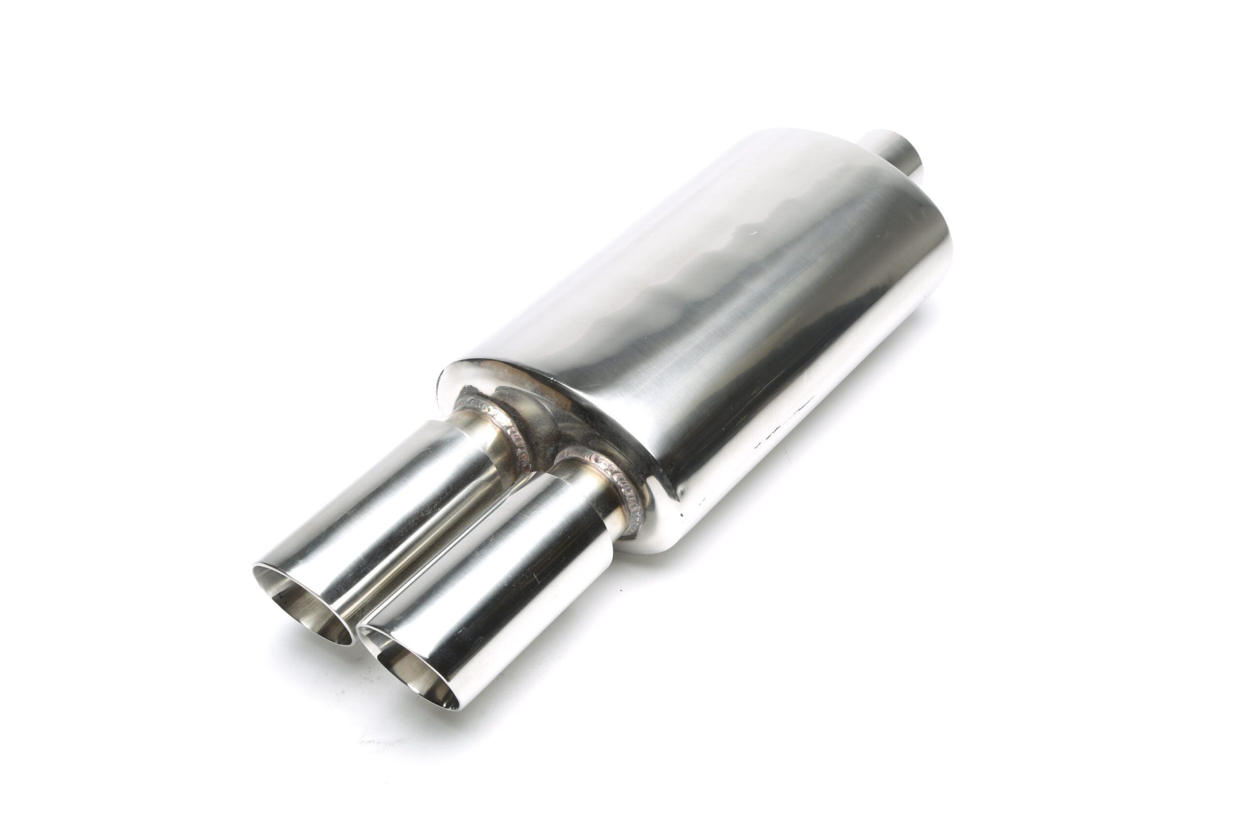 Edelstahl Sportendschalldämpfer universal 2 x 76mm rund / angeschrägt / nach innen gezogen