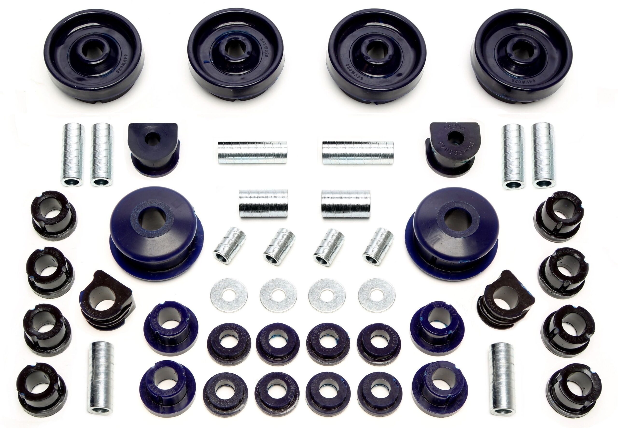 PU-Buchsen Kit 48-teilig / Vorderachse mit 21mm Stabi+HA-4WD / passend für Audi A3Q (8L)/ Seat Leon T4 (1M)/ Skoda Octavia 4x4 (1U)/ VW Bora 4-Motion, Golf IV 4-Motion (1J)