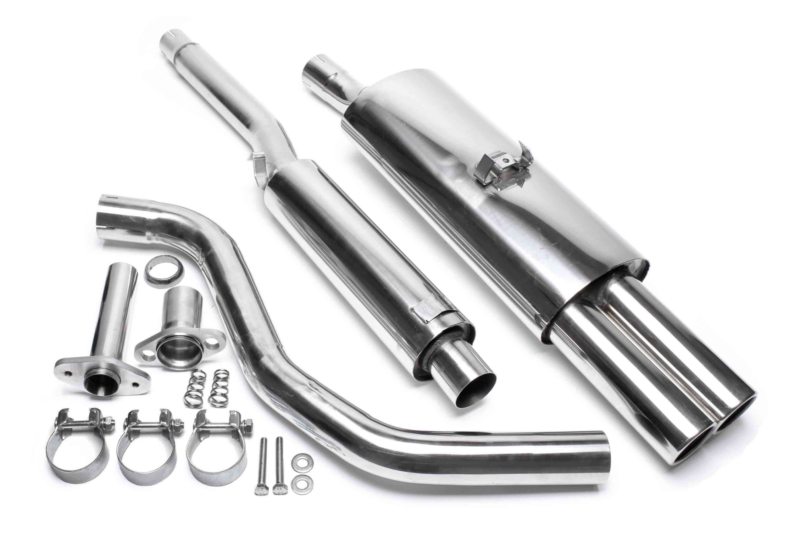Edelstahlanlage 2x76mm passend für VW Polo, Polo Classic, Polo Coupe Typ 86C
