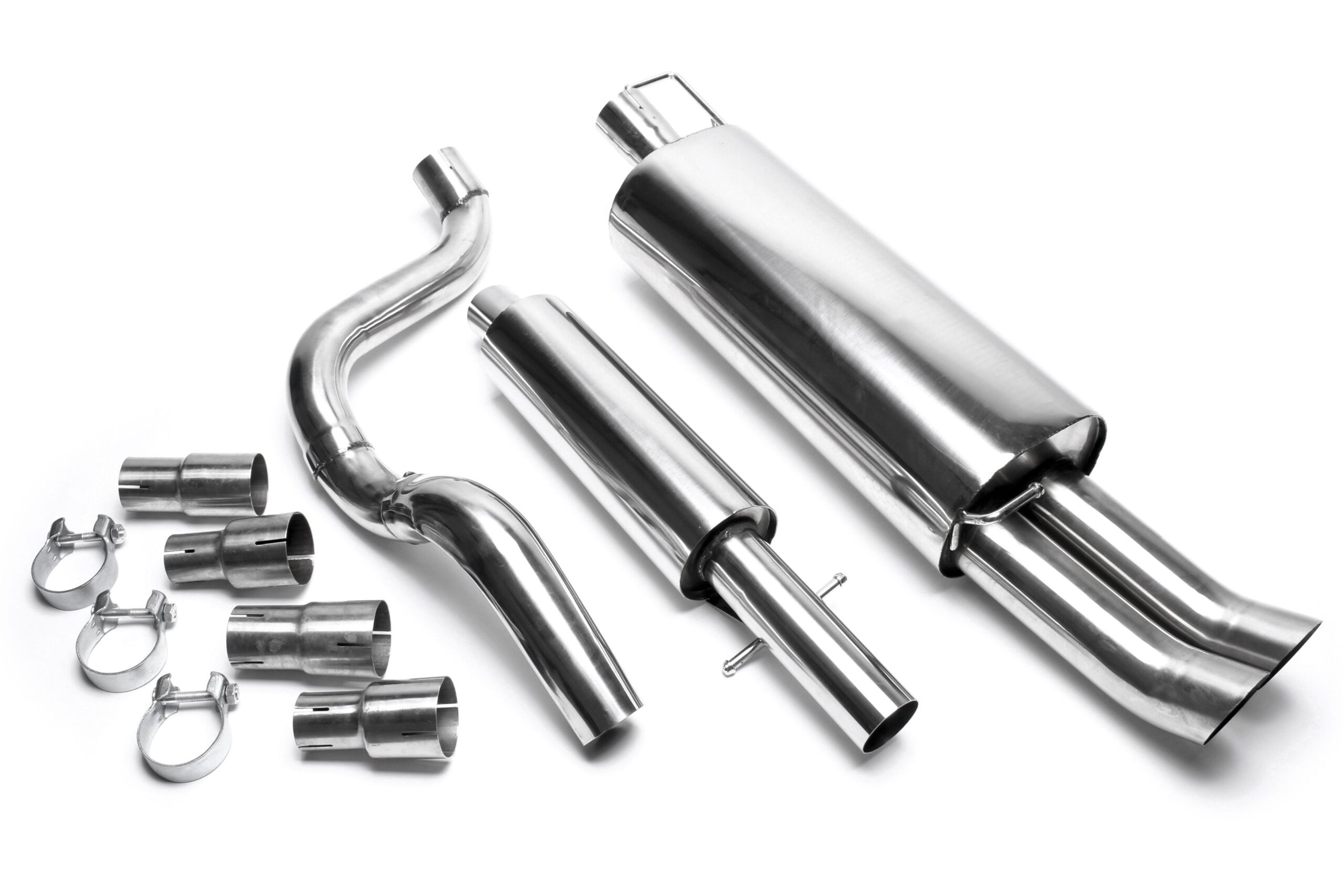 Edelstahlanlage 2x76mm DTM passend für Audi Audi A3 8L, Seat Leon 1M, VW Golf IV