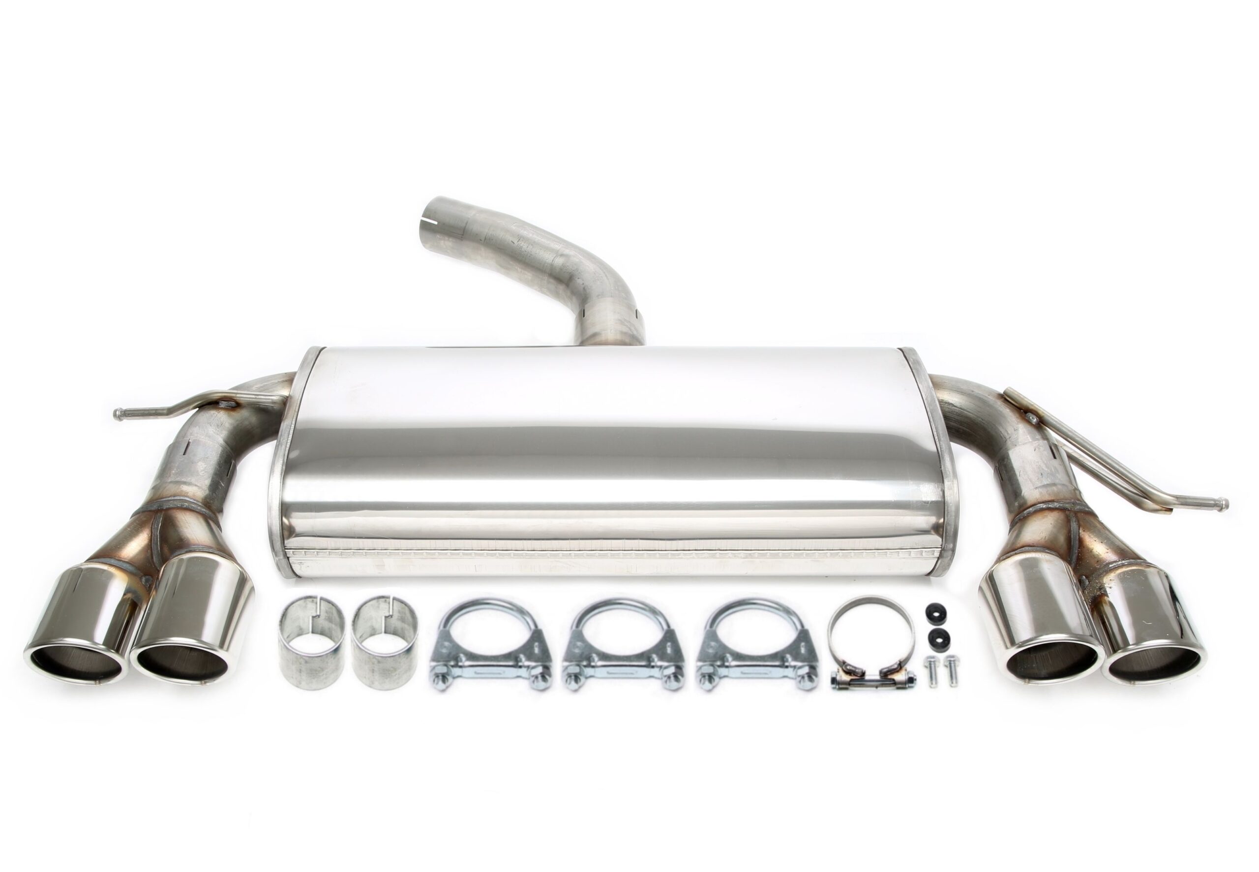 Duplex Edelsportendschalldämpfer 2x80mm Links+Rechts passend für Audi A3 1.4+2.0TFSI Typ 8P/ VW Golf V/VI 1.4/1.8/2.0 Typ 1K