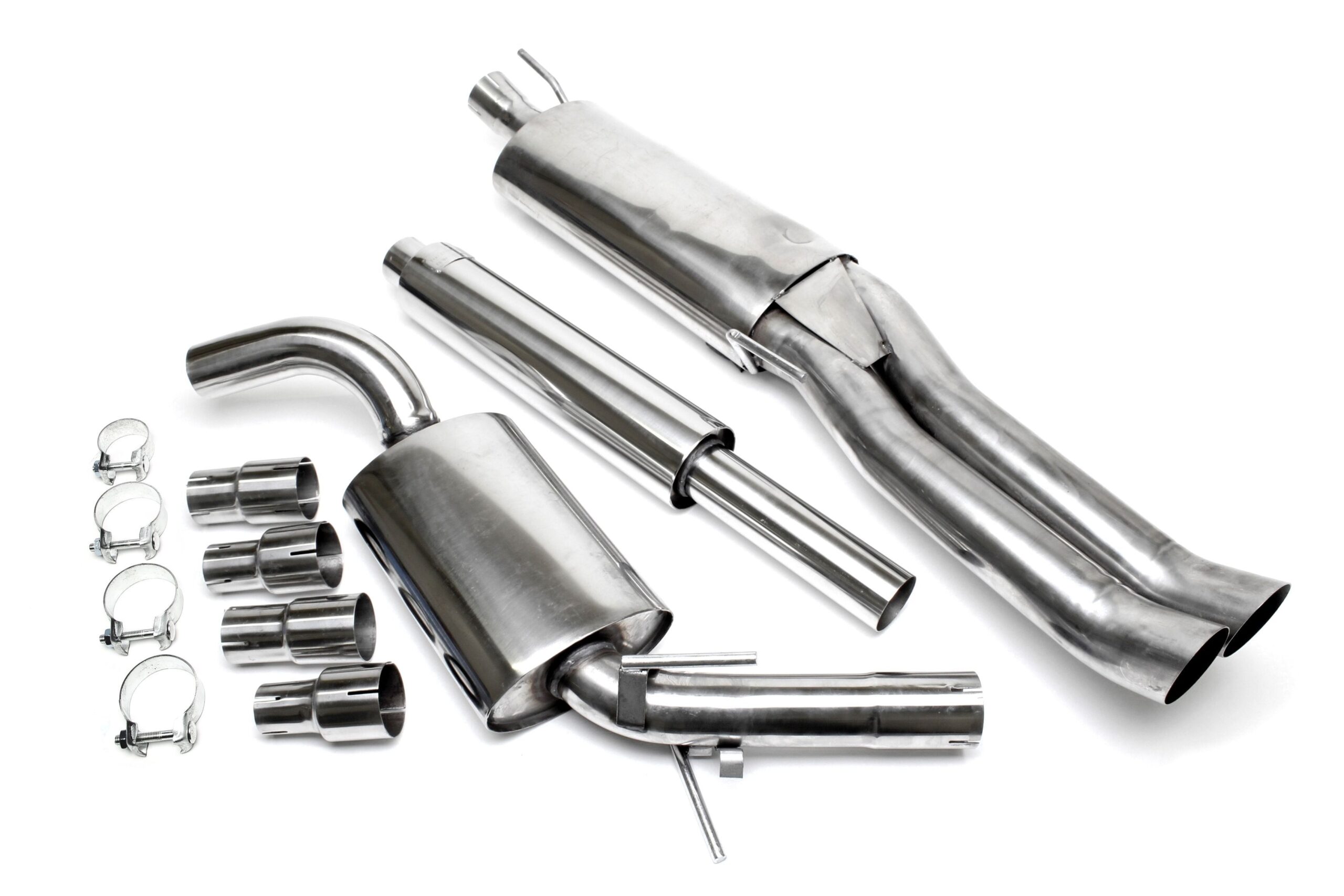Edelstahlanlage 2x76mm DTM passend für VW Golf III Variant, Vento
