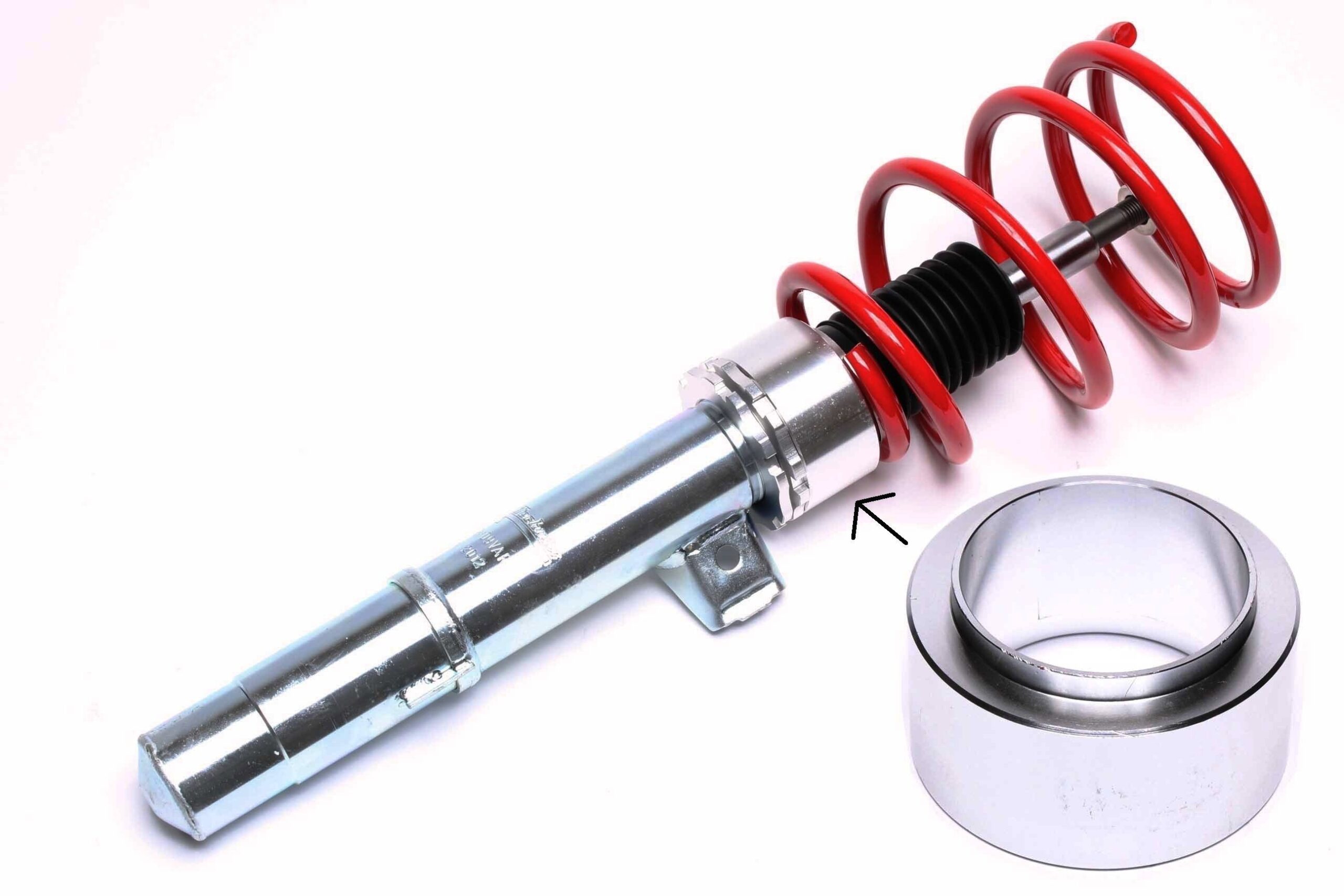 Alu-Adapter zur Höhenregulierung von Gewindefederbeinen mit M52 Verstellring und 61mm Federaufnahme, 38mm Höhe