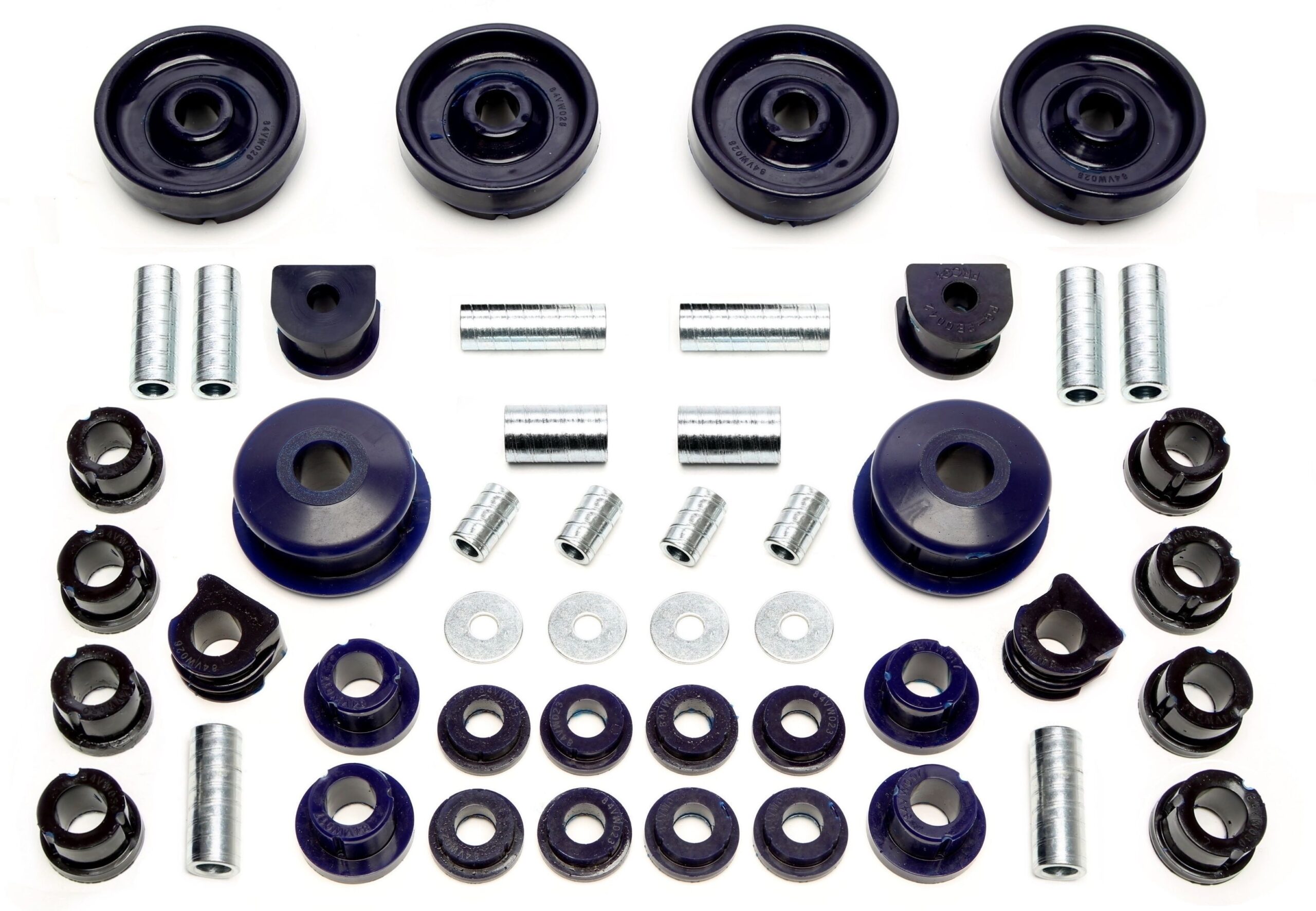 PU-Buchsen Kit 48-teilig / Vorderachse mit 19mm Stabi+HA-4WD / passend für Audi A3Q (8L)/ Seat Leon T4 (1M)/ Skoda Octavia 4x4 (1U)/ VW Bora 4-Motion, Golf IV 4-Motion (1J)