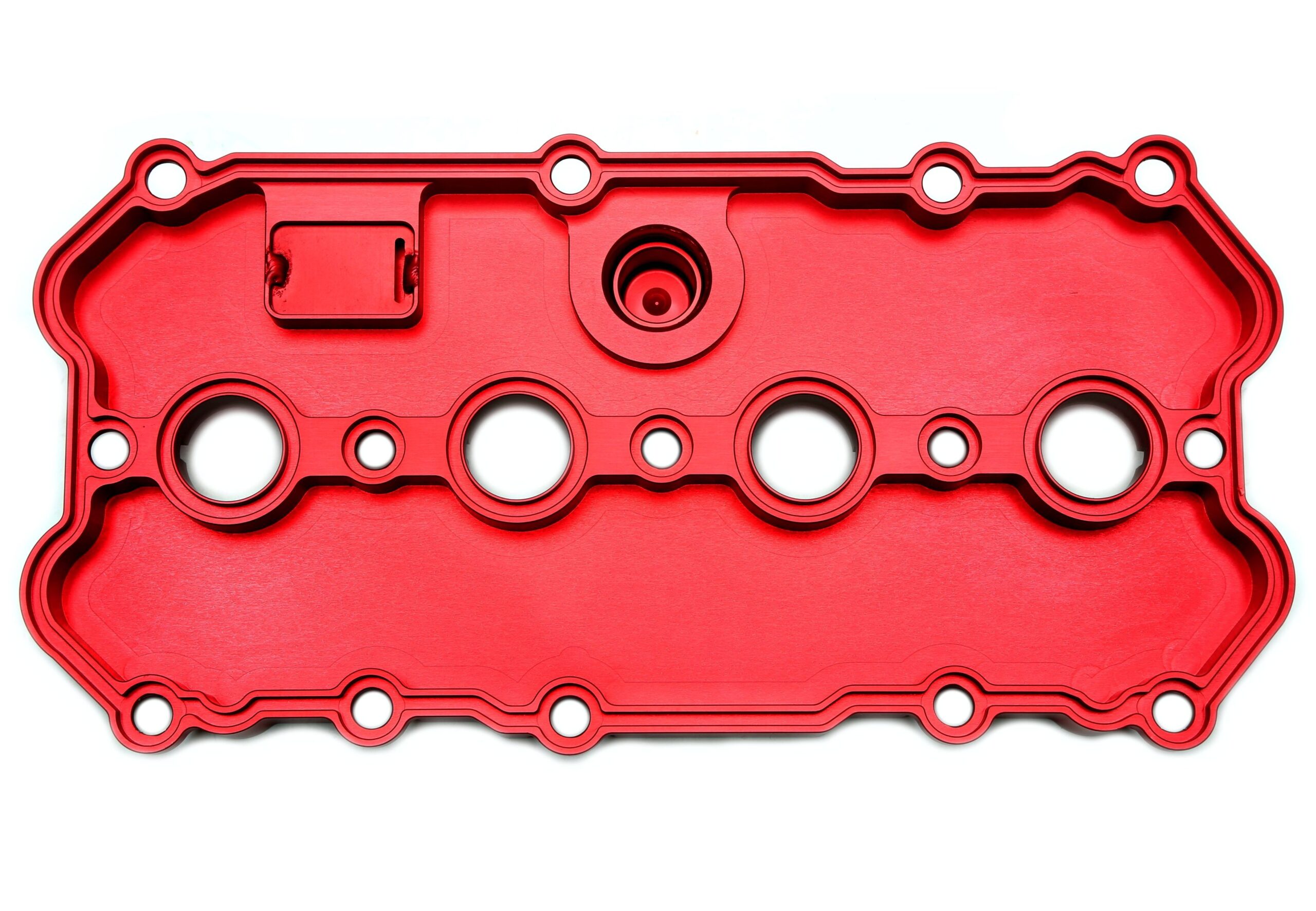 Alu gefräster Ventildeckel in rot mit KGE Kit passend für Audi / Seat / Skoda / VW der MQB-Plattform (EA113)