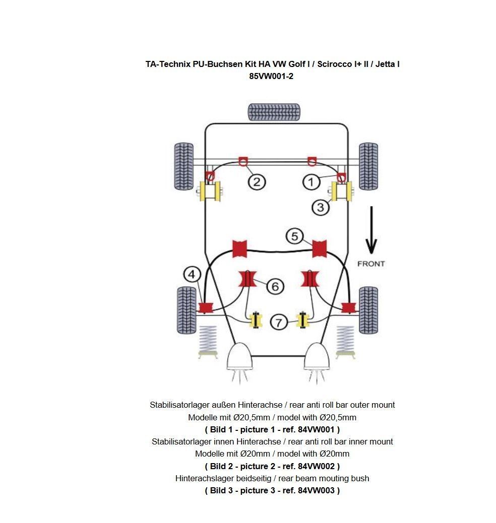 PU-Buchsen Kit 14-teilig, Hinterachse passend für VW Golf I / Scirocco I+ II / Jetta I