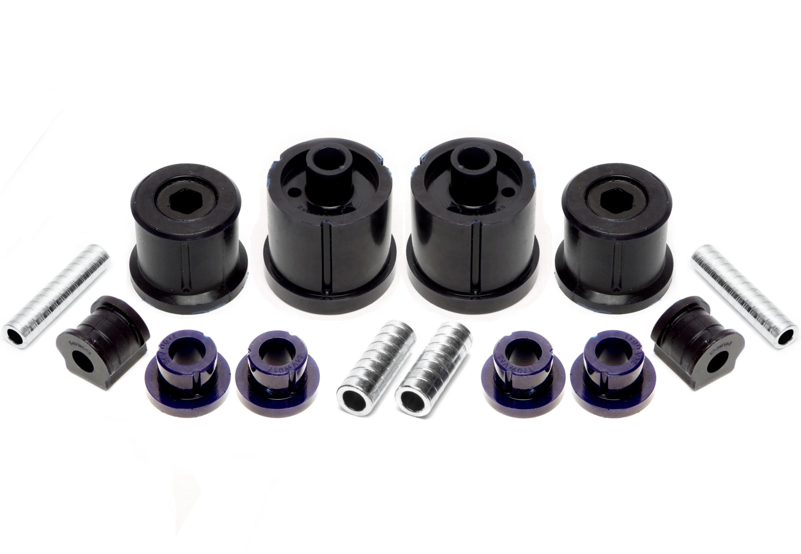 PU-Buchsen Kit 14-teilig / Vorderachse mit Stabi 16mm +HA Ø =72mm / passend für Seat Ibiza, Cordoba (6L)/ Skoda Fabia, Roomster (6Y/5J)/ VW Fox (5Z)/ Polo (9N)/ Polo Stufenheck (9A)