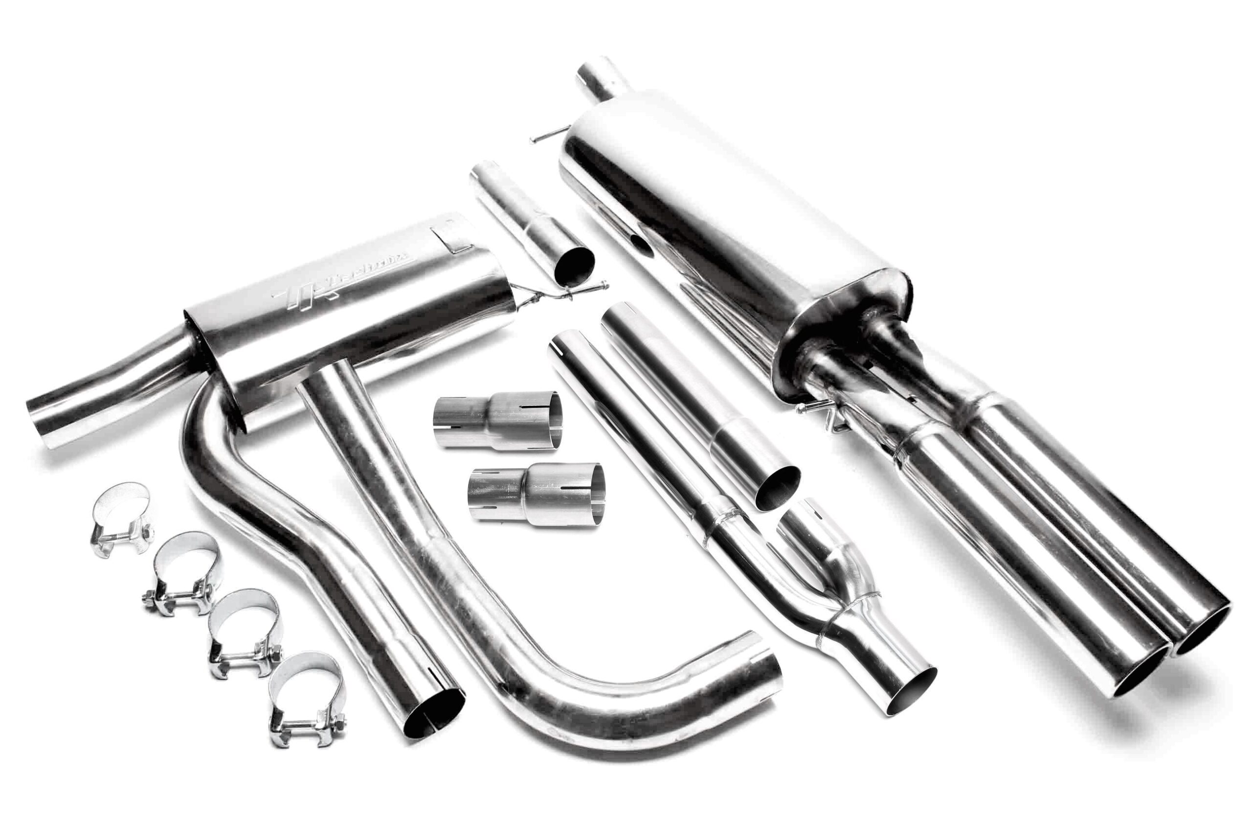 Edelstahlanlage 2x76mm rund/gebördelt passend für Audi A4 Limousine, -Avant, Typ B5