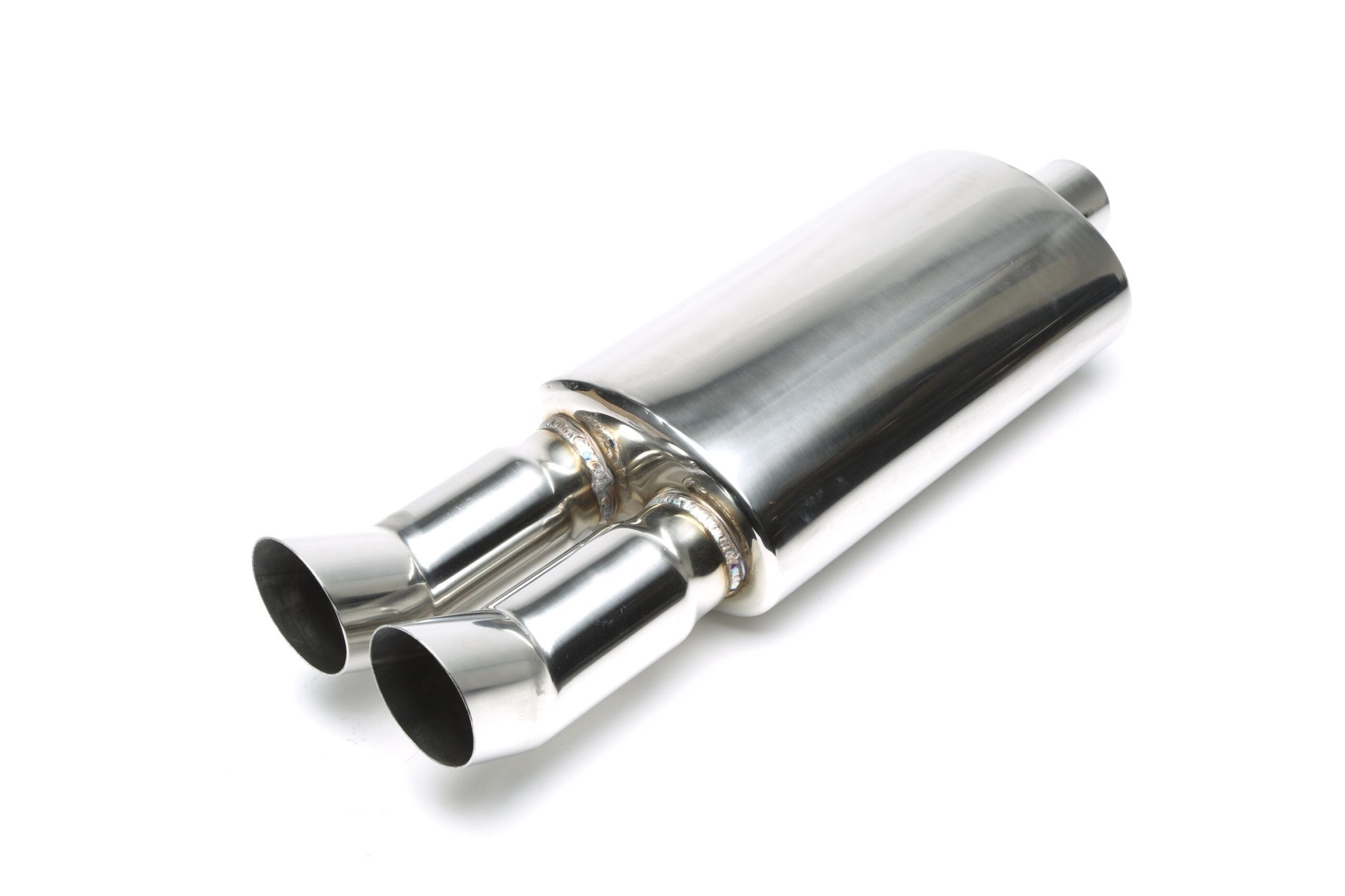 Edelstahl Sportendschalldämpfer universal 2 x 76mm DTM rund / scharf
