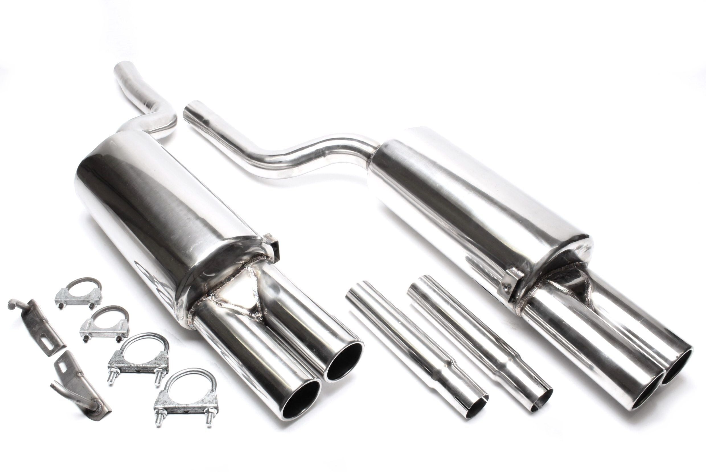 Edelstahlanlage 2x76mm rund gebördelt passend für Audi A6 Quattro Limousine, -Avant, Typ 4B