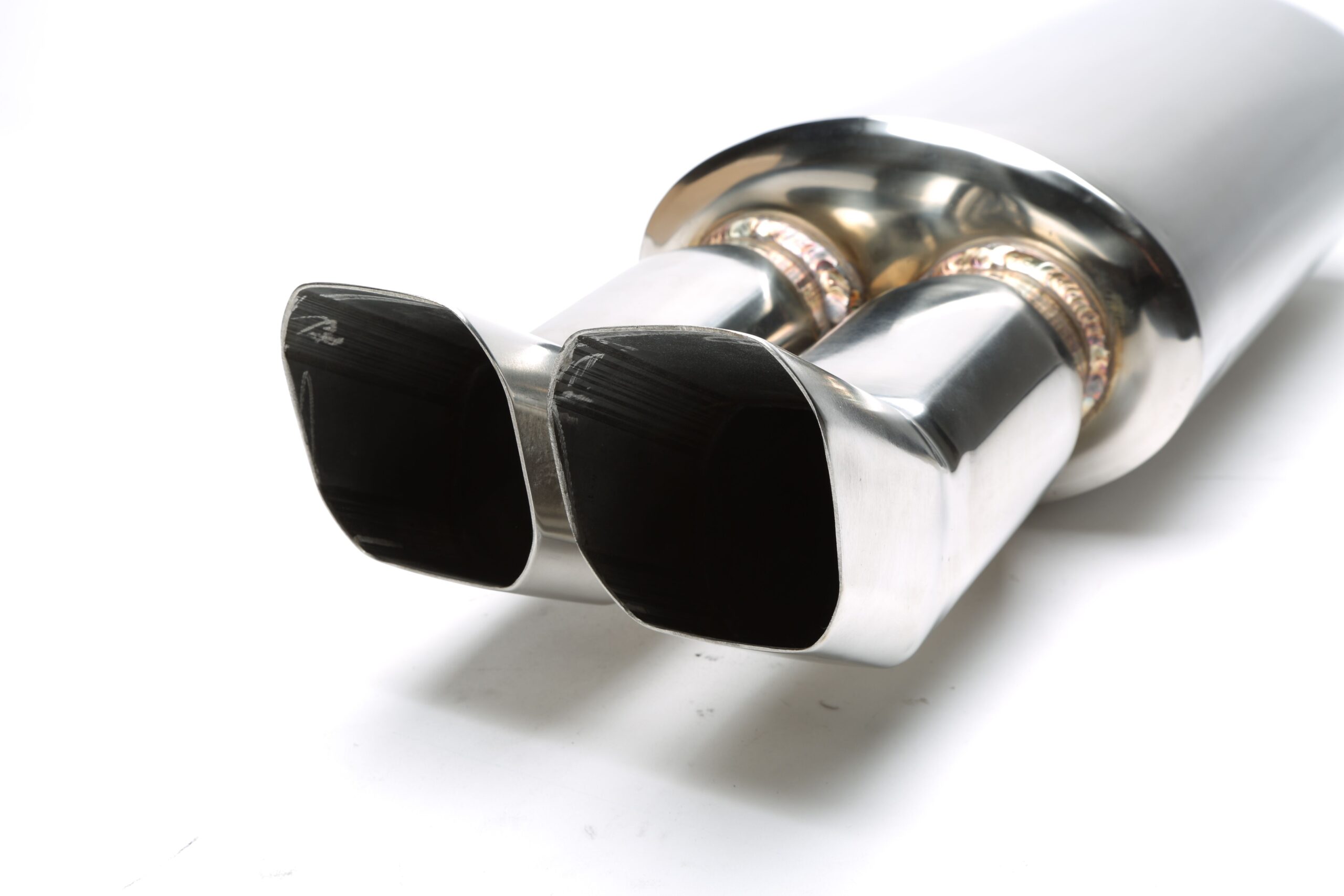Edelstahl Sportendschalldämpfer universal 2 x 75 x 85mm DTM scharf / angeschrägt
