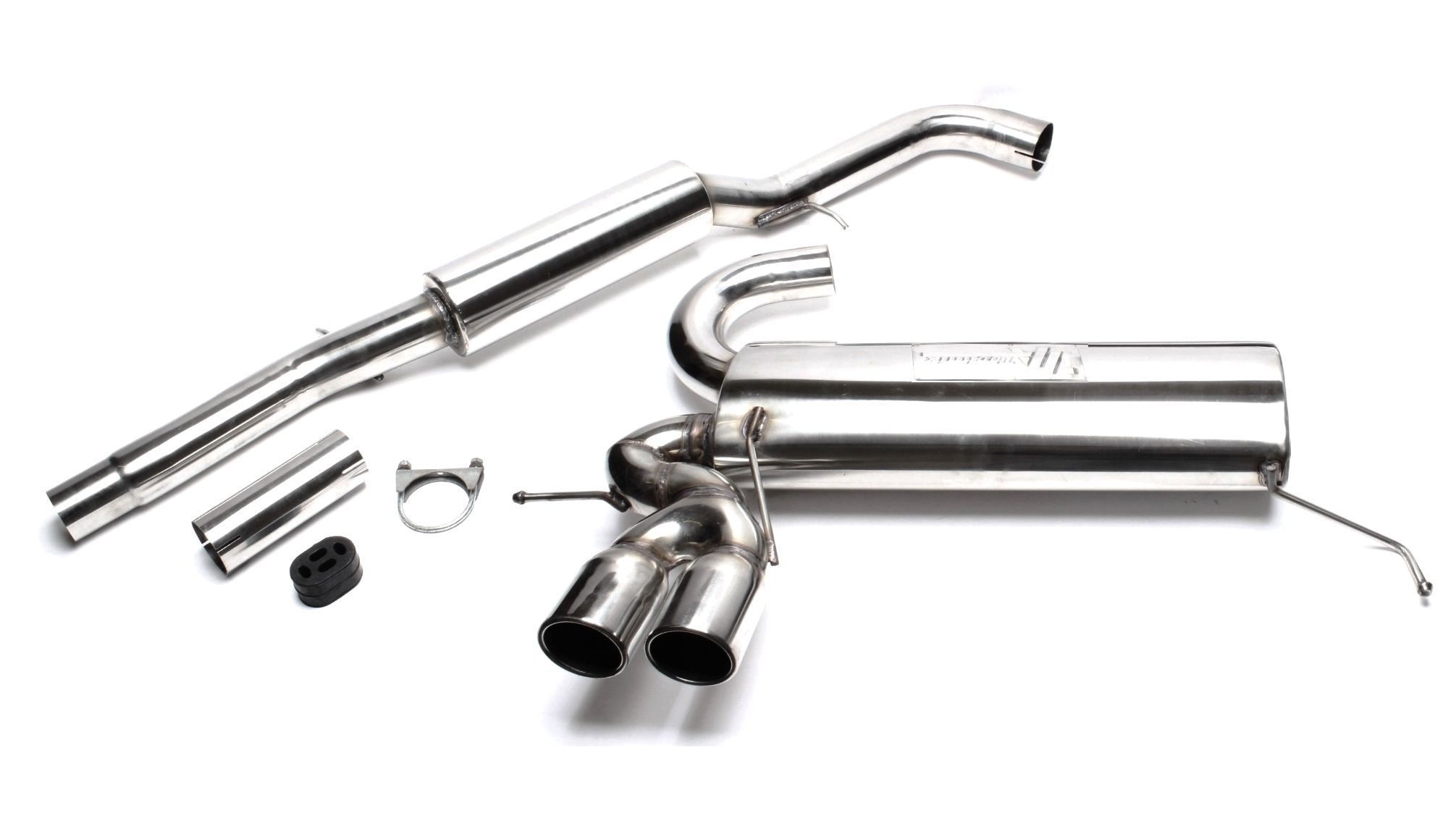 Edelstahlanlage 2x76mm rund gebördelt passend für Audi A3 Quattro, Typ 8L