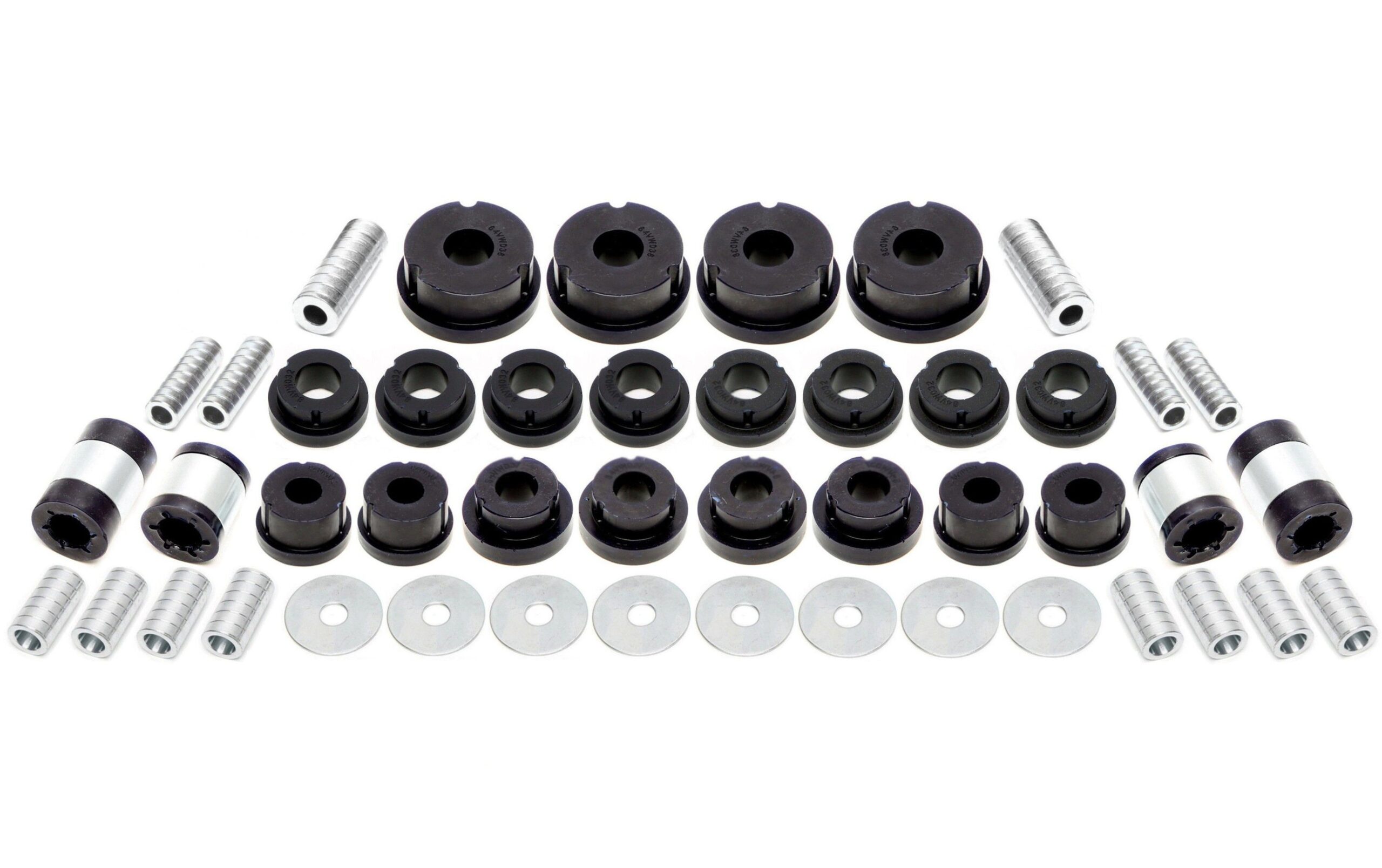 PU-Buchsen Kit 46-teilig / Hinterachse / passend für Audi A3 / Q3 / TT / Seat Leon / Altea / Toledo / Alhambra / Skoda Octavia / Superb / Yeti / VW Scirocco / Eos / Jetta / Golf / Touran / Tiguan / Passat / Sharan