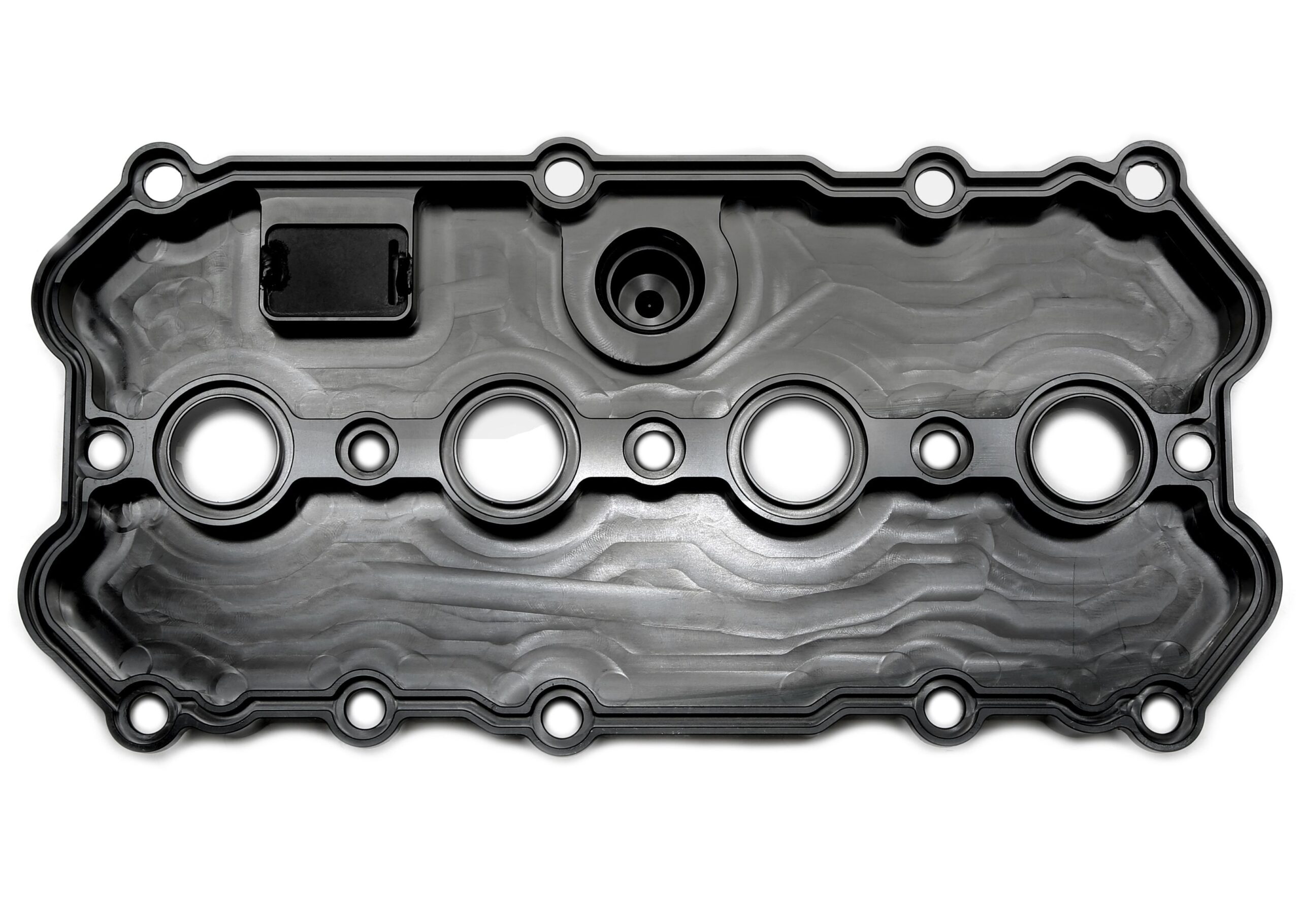 Alu gefräster Ventildeckel in schwarz mit KGE Kit passend für Audi / Seat / Skoda / VW der MQB-Plattform (EA113)
