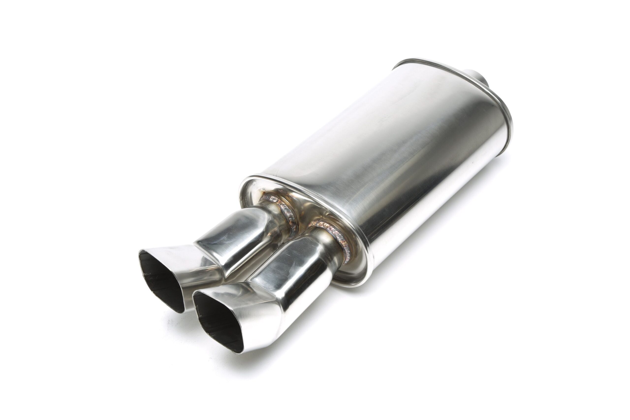 Edelstahl Sportendschalldämpfer universal 2 x 85 x 70mm DTM scharf