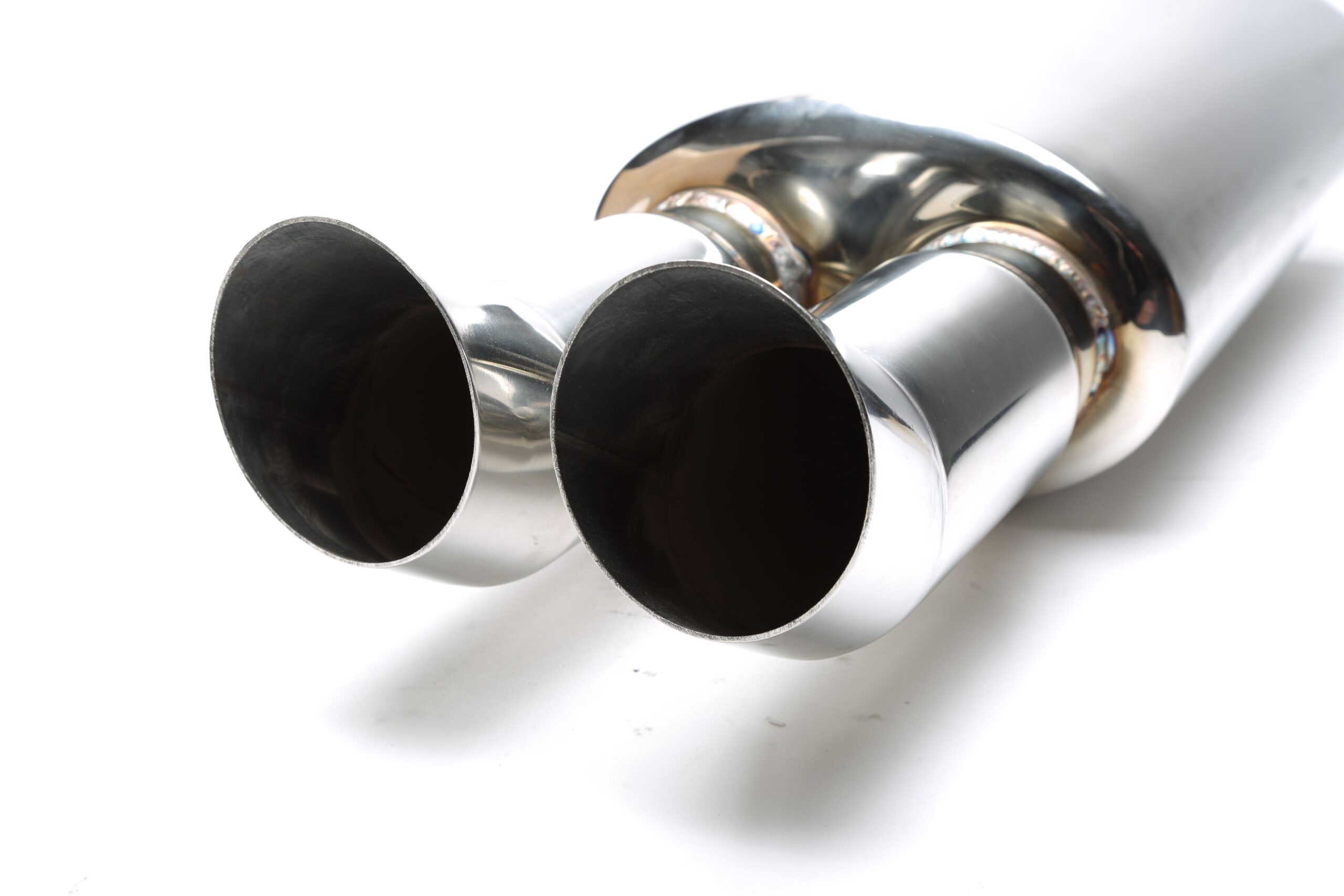 Edelstahl Sportendschalldämpfer universal 2 x 76mm DTM rund / scharf