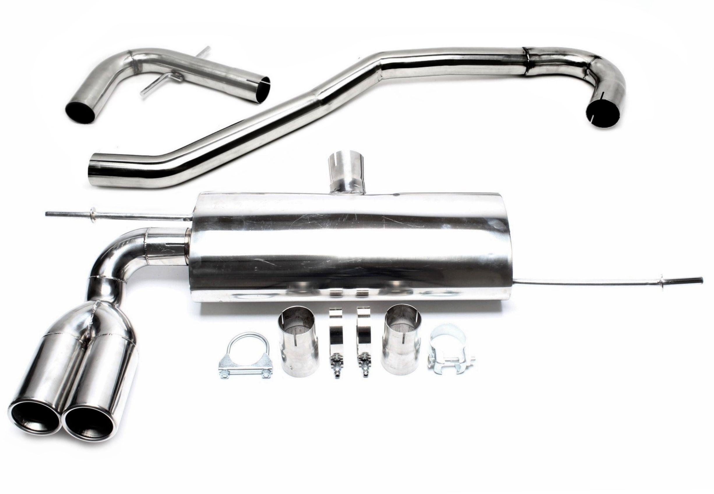 Edelstahl Rennsportanlage 2x76mm passend für Audi A3 8P / VW Golf V 1K, Golf Plus 1KP