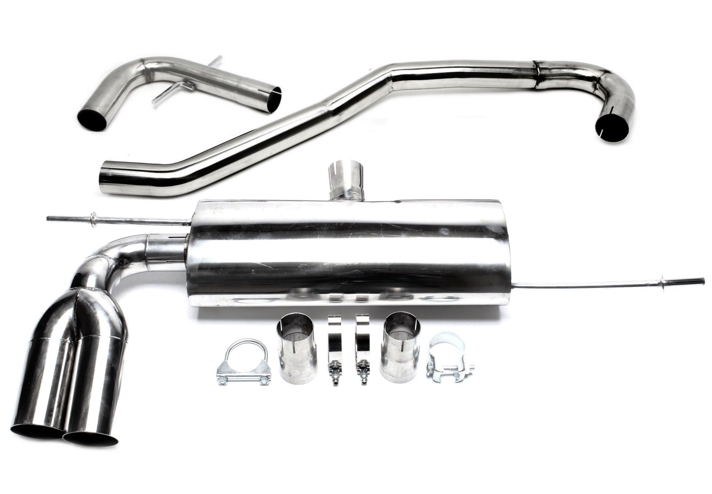 Edelstahl Rennsportanlage 2x76mm passend für Audi A3 8P/ VW Golf V 1K, Golf Plus 1KP