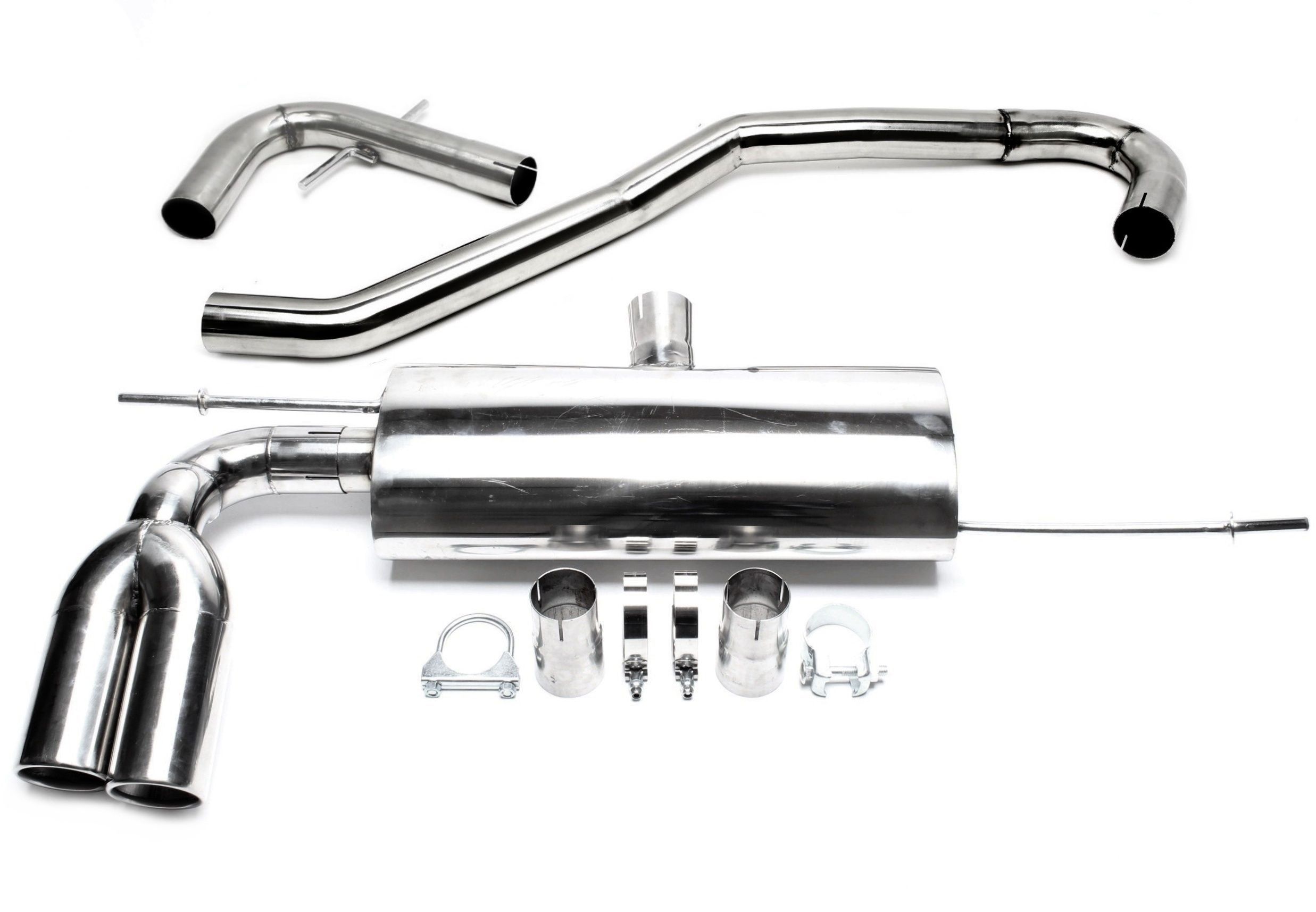 Edelstahl Rennsportanlage 2x76mm passend für Audi A3 8P/ VW Golf V 1K, Golf Plus 1KP