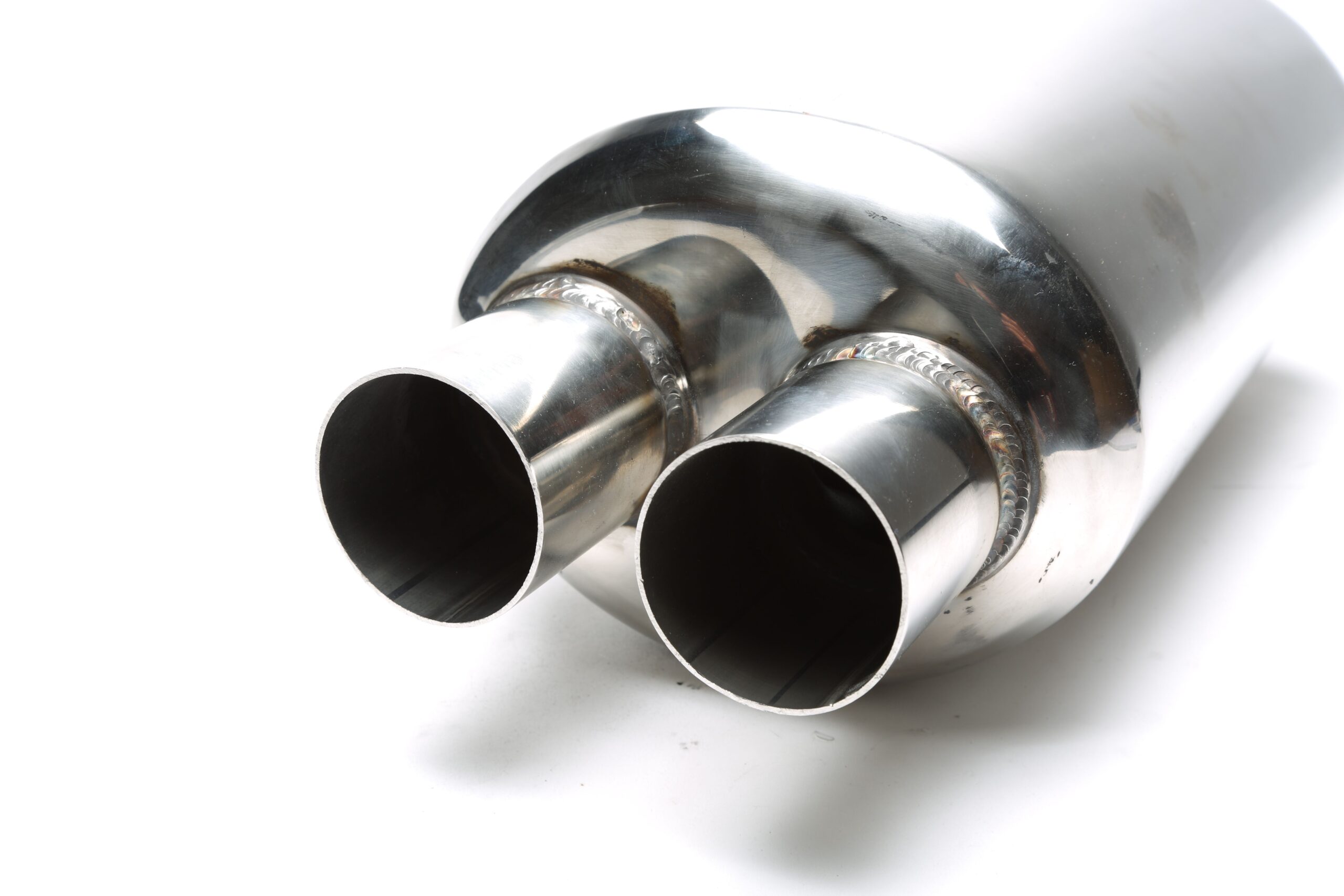 Edelstahl Sportendschalldämpfer universal 2 x 52mm rund / scharf