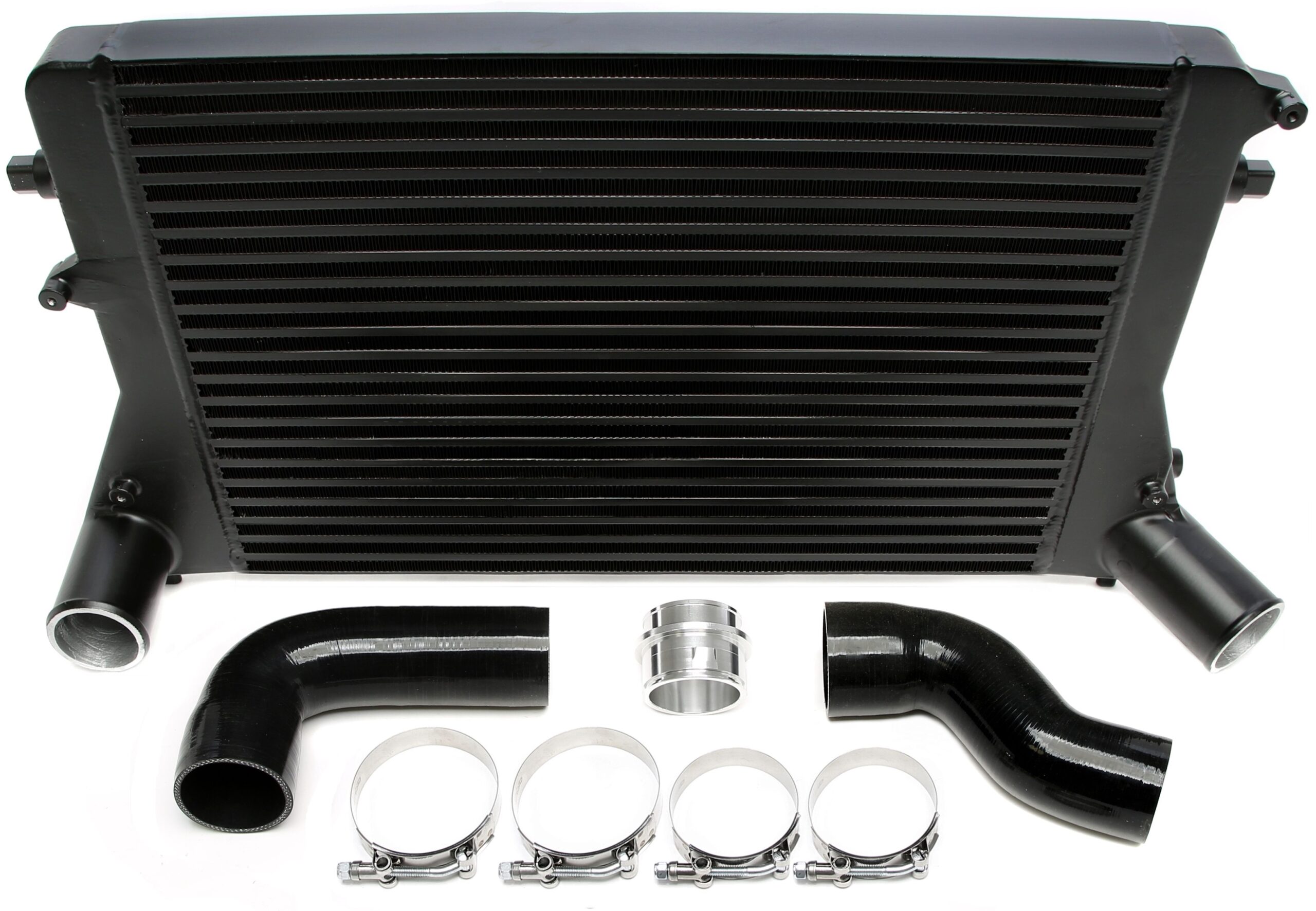 Ladeluftkühler Kit schwarz passend für Audi A3/S3 (8P) / TT (8J) / Seat Leon (1P)/ Skoda Octavia (1Z), Superb (3T) / Golf V+VI (1K) / Jetta III+IV (1KM/16(16H) / Eos (1F) / Passat (3C/3CC) / Scirocco III (13)